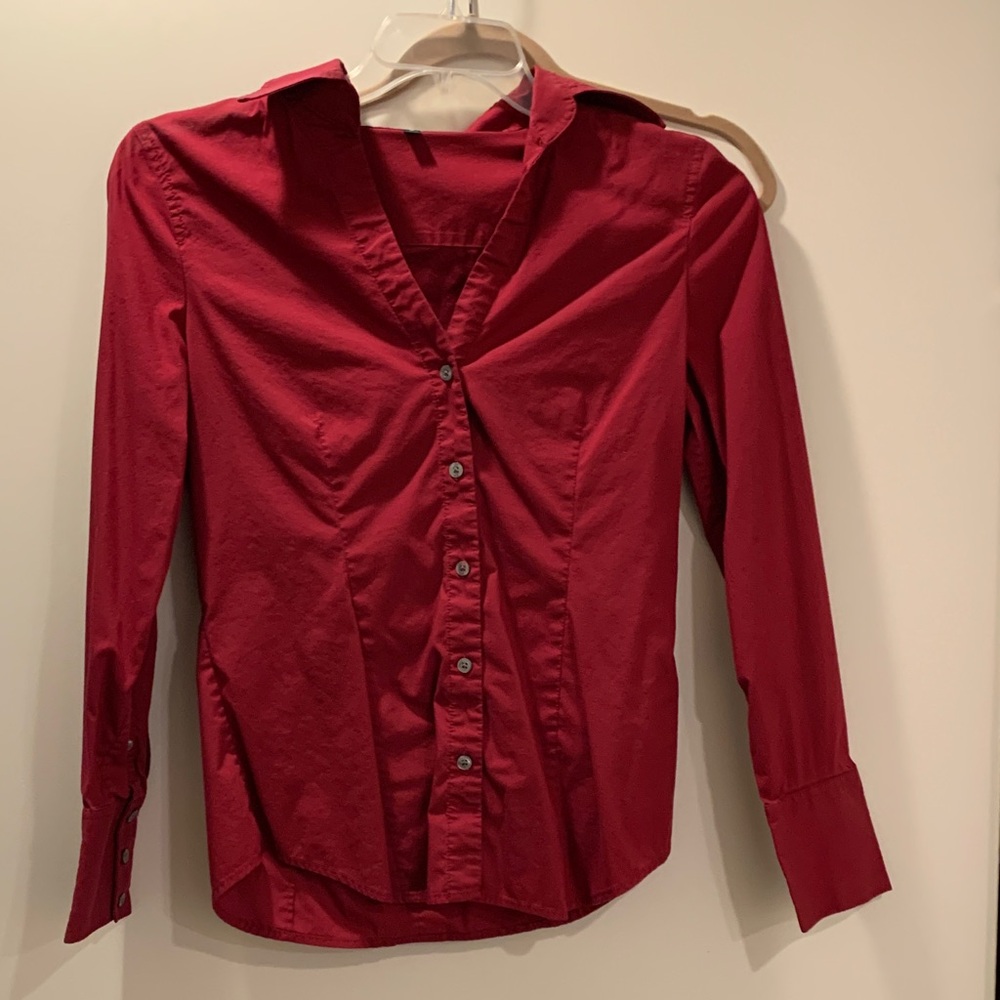Express Red Button-Up Women's Top